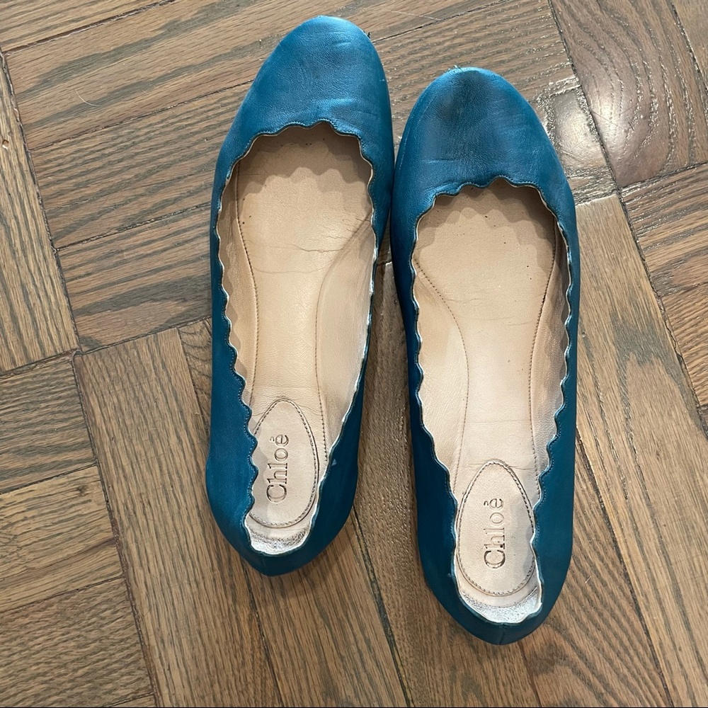 Chloe Lauren Scalloped Ballet Flat 9.5 Dark Green